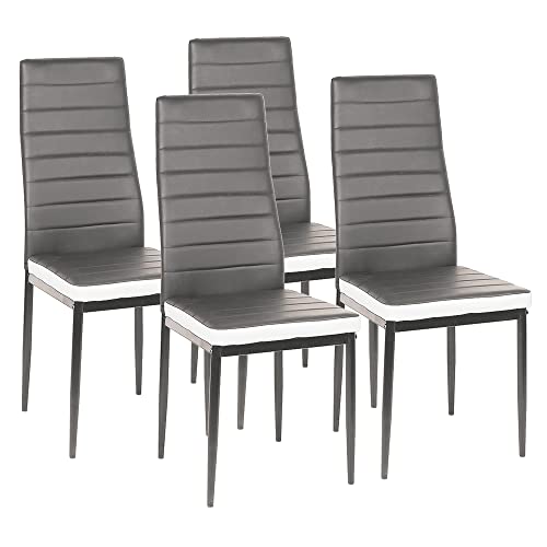 OHMG Set mit 2/4/6 modernen Esszimmerstühlen, hohe Stühle aus strapazierfähigem Kunstleder mit Rückenlehne und Metallbeinen, dick gepolsterter Sitz, für Küche/Esszimmer/Büro (4, grau + weiß) von OHMG