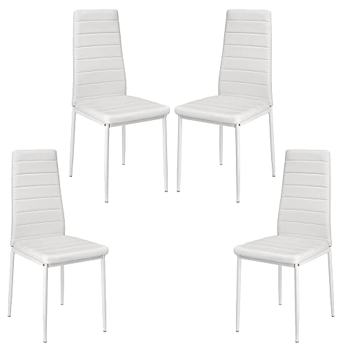 OHMG Set mit 2/4/6 modernen Esszimmerstühlen, hohe Stühle aus strapazierfähigem Kunstleder mit Rückenlehne und Metallbeinen, dick gepolsterter Sitz, für Küche/Esszimmer/Büro (4, weiß) von OHMG