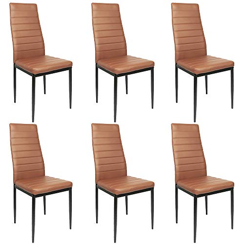 OHMG Set mit 2/4/6 modernen Esszimmerstühlen, hohe Stühle aus strapazierfähigem Kunstleder mit Rückenlehne und Metallbeinen, dick gepolsterter Sitz, für Küche/Esszimmer/Büro (6, braun) von OHMG