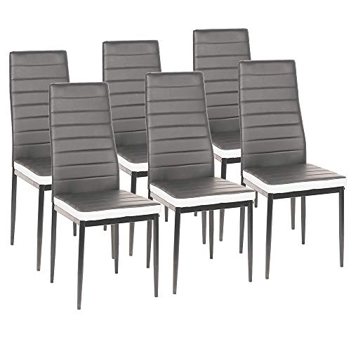 OHMG Set mit 2/4/6 modernen Esszimmerstühlen, hohe Stühle aus strapazierfähigem Kunstleder mit Rückenlehne und Metallbeinen, dick gepolsterter Sitz, für Küche/Esszimmer/Büro (6, grau + weiß) von OHMG