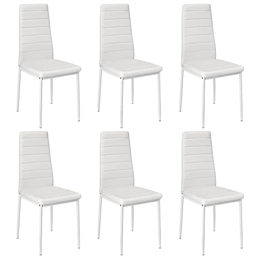 OHMG Set mit 2/4/6 modernen Esszimmerstühlen, hohe Stühle aus strapazierfähigem Kunstleder mit Rückenlehne und Metallbeinen, dick gepolsterter Sitz, für Küche/Esszimmer/Büro (6, weiß) von OHMG