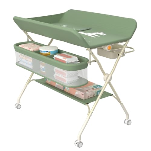 OHMG Wickeltisch,Baby Wickeltisch klappbar,faltbar und tragbar,Mobile Babypflegetisch,Traglast 25 kg, höhenverstellbar, zusammenklappbar, Changing Table für Windelwechsel (A-Grün) von OHMG