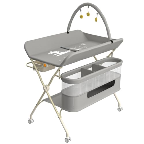 OHMG Wickeltisch,Baby Wickeltisch klappbar,faltbar und tragbar,Mobile Babypflegetisch,Traglast 25 kg, höhenverstellbar, zusammenklappbar, Changing Table für Windelwechsel (B-Grau) von OHMG