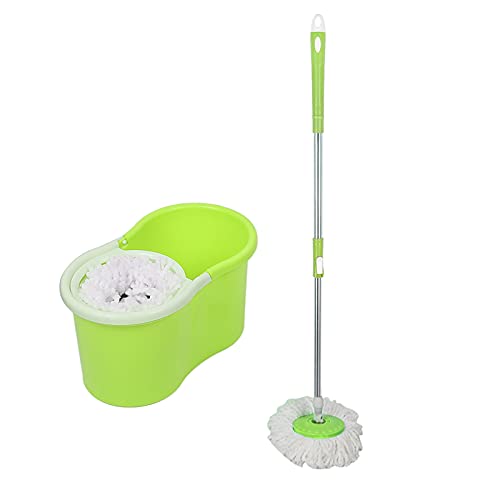wischmopp, putzeimer mit wischmop,bodenwischer, wischmopp set mit eimer, Verstellbare Stiellänge, Rotationsfunktion (Entwässerung), mit zwei Moppköpfen (HG177771_03) von OHMG