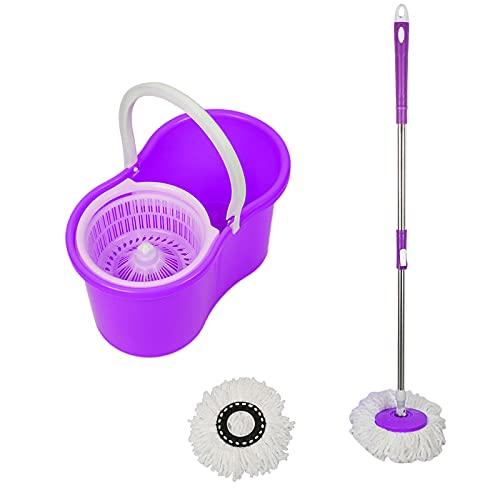 wischmopp, putzeimer mit wischmop,bodenwischer, wischmopp set mit eimer, Verstellbare Stiellänge, Rotationsfunktion (Entwässerung), mit zwei Moppköpfen (HG177771_01) von OHMG
