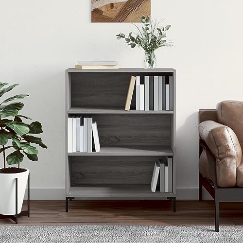 Bücherregal mit Ablagefach, Bücherregal mit Türen, stabiles Bücherregal aus recyceltem Holz for das Geschäftsbüro, einfach zu montieren ( Color : Grau Sonoma , Size : 69.5 x 32.5 x 90 cm (B x T x H) ) von OHOOWOO