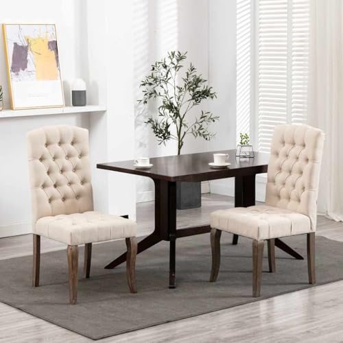 OHOOWOO Esszimmerstühle 2 STK. Beige Leinenoptik Stoff Möbel Küche von OHOOWOO
