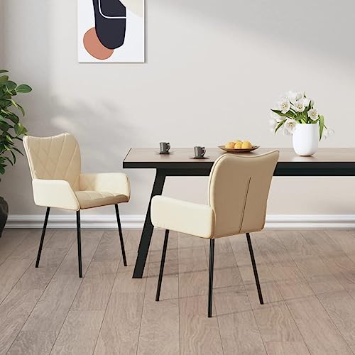 OHOOWOO Esszimmerstühle 2 STK. Creme Stoff Möbel Küche von OHOOWOO