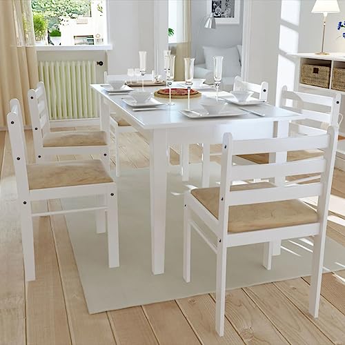 OHOOWOO Esszimmerstühle 6 STK. Weiß Massivholz und Samt Möbel Küche von OHOOWOO