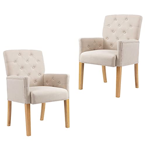 OHOOWOO Esszimmerstühle mit Armlehnen 2 STK. Beige Stoff Möbel Küche von OHOOWOO
