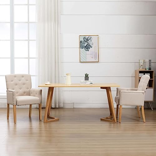 OHOOWOO Esszimmerstuhl mit Armlehnen Beige Stoff Möbel Küche von OHOOWOO