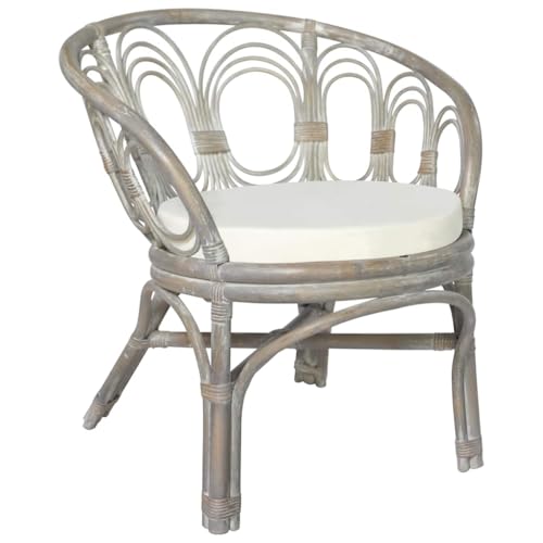 OHOOWOO Esszimmerstuhl mit Kissen Grau Natur Rattan Leinen Möbel Küche von OHOOWOO