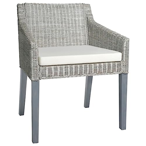 OHOOWOO Esszimmerstuhl mit Kissen Grau Natur Rattan Möbel Küche von OHOOWOO