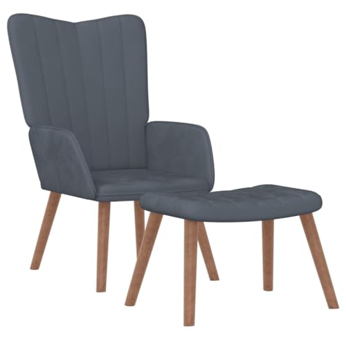 OHOOWOO Sessel mit Hocker Dunkelgrau Samt Wohnzimmer Sessel & Stühle von OHOOWOO