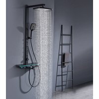Thermostatische Duschsäule Schwarz 38°C aus Messing – Duschpaneel mit Wasserfall, 4 Massagedüsen, Digitalanzeige, Ablage und Piano-Drehknöpfen von OHPA