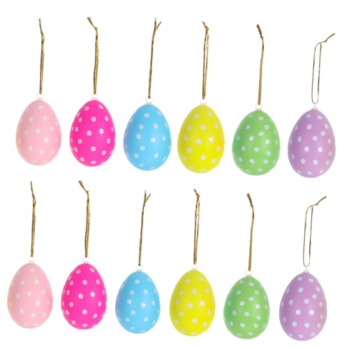OHPHCALL 12Stücke Osterdekor Hängende Eier aus Kunststoff Bunte DIY Bastelornamente für Ostern Dekoration für Baum Fenster und Türen zum und Gestalten von OHPHCALL
