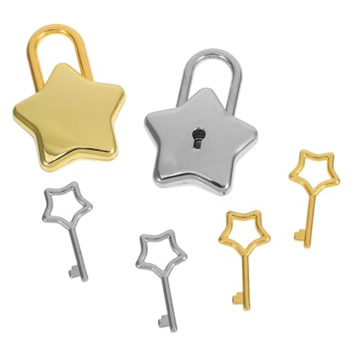 OHPHCALL 2 Stück Zwei Kleine Vorhängeschlösser Sternform Gold Silber für Tagebücher Aufbewahrungsboxen und Rucksäcke Zwei Schlüsseln Reisezubehör von OHPHCALL
