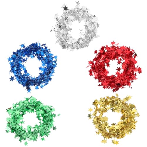 OHPHCALL 5 Rollen Sterngirlande Lametta: Glitzernde Drahtgirlande, Weihnachtsbaumschmuck Für Neujahr, Geburtstag, Hochzeit, Babyparty, Feiertagsparty, Diy-basteldekor, 7,5 M OHPHCALL 5 Rollen Sterngirlande Lametta: Glitzernde Drahtgirlande, Weihnachtsbaumschmuck Für Neujahr, Geburtstag, Hochzeit, Babyparty, Feiertagsparty, Diy-basteldekor, 7,5 M von OHPHCALL