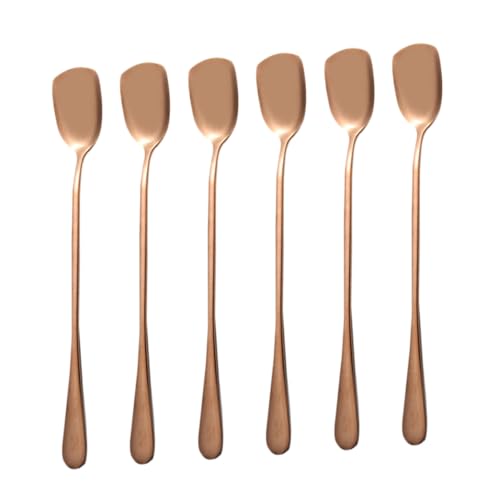 OHPHCALL 6 Stück Teiliges Edelstahl Rührlöffel mit Langem Griff Rostfrei Hitzebeständig Vielseitig als Eislöffel Cocktail und Eisteelöffel für Bar Küche Roségold von OHPHCALL