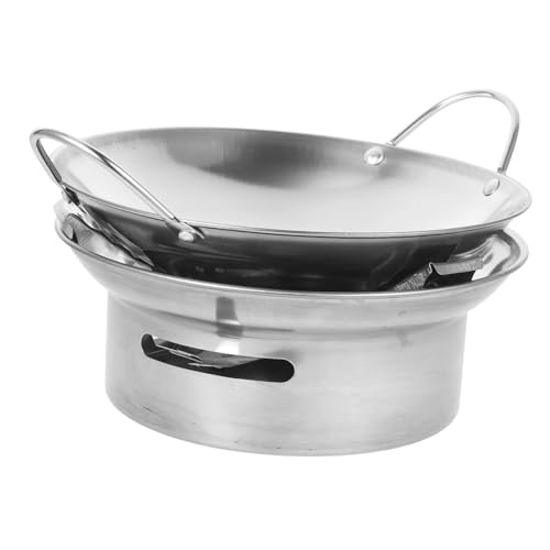 OHPHCALL Edelstahl Hot Pot mit Tragbarem Alkoholkocher Campingpfanne Korrosionsbeständig Antihaftbeschichtet Rutschfeste Griffe für Outdoor und Zuhause von OHPHCALL
