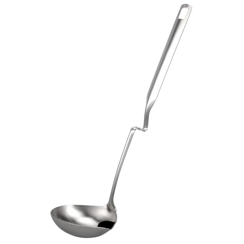 OHPHCALL Edelstahl Ölabscheider Schöpflöffel mit Ausgießer Hotpot Suppenkelle Anti heißer Griff Rostfrei Leicht Tragbar zum Kochen und Servieren von OHPHCALL
