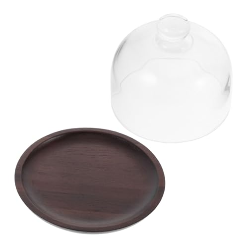 OHPHCALL Holz serviertablett mit Glasabdeckung Vielseitiges Kuchen Obst display Staubgeschützter Dessert teller Einfache Reinigung Frischebewahrende Glasglocke für Kuchen Gebäck und Brot von OHPHCALL