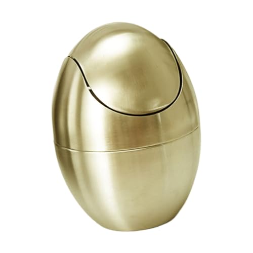 OHPHCALL Mini Desktop Mülleimer mit Schwingdeckel Goldfarbener Abfalleimer Eiförmigem Design Kompakter Tischabfallbehälter für Büro Bad Küche Platzsparender Desktop Müllhalter von OHPHCALL