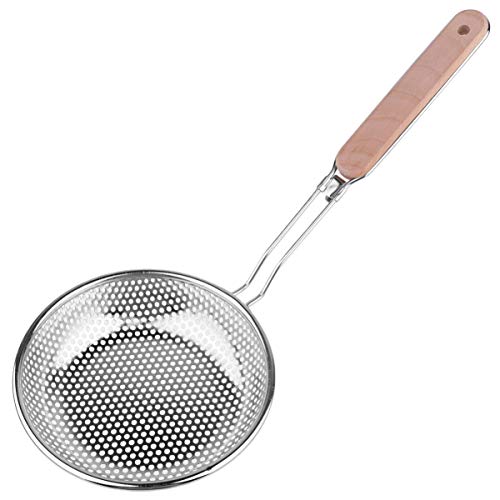 OHPHCALL Sieb mit Holzgriff Perforierter Schöpflöffel für Frittierte Lebensmittel Groß für Küche und Restaurant Hitzebeständig Rostfrei Ergonomisch Gestaltet von OHPHCALL