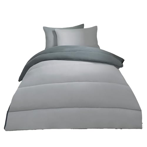 OHS 10.5 Tog Coverless Duvet Single, Reversible Quilted Duvet Bedding Washable Duvet Coverless Microfiber Super Soft Warm Comfy Single Camping Duvet, Grey/Silver von OHS