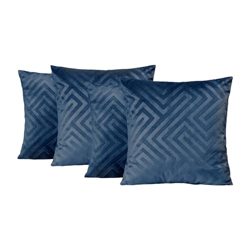 OHS 4 Stück Sofakissenbezüge geometrischer Matter Samt, Wurfkissen, Sitzstuhlkissen, Bequeme, weiche Kissenbezüge für Bett, Sofa, Wohnzimmer, Wohnkultur, Marineblau von OHS