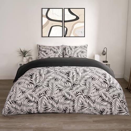 OHS Bedding Bettwäsche Palmblatt Bettbezug 135x200cm Set 1 Kissenbezug - luxuriös dekorativ Mikrofaser Bettbezug Schwarz von OHS