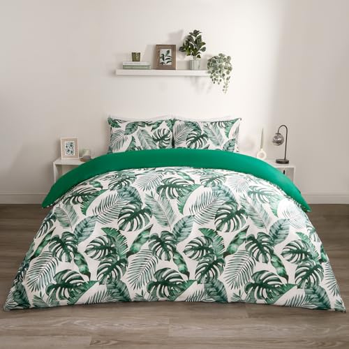 OHS Bedding Bettwäsche Palmblatt Bettbezug 135x200cm Set 1 Kissenbezug - luxuriös dekorativ Mikrofaser Bettbezug Waldgrün von OHS