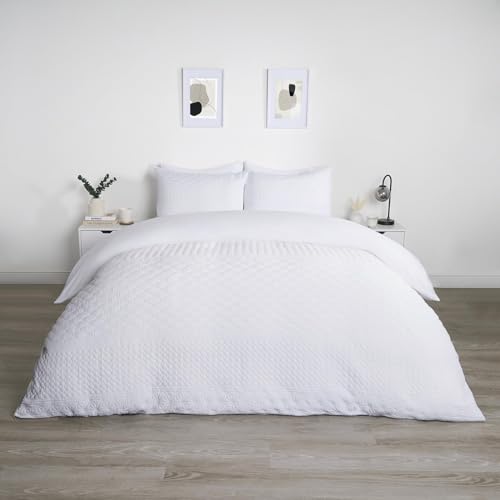 OHS Bettwäsche-Set für Doppelbett, Pinsonic-Stammesmuster, ultraweich, dekorativ, geprägt, modern, luxuriös, Doppelbett, Bettbezug mit Kissenbezügen, Weiß von OHS