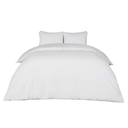 OHS Bettwäsche-Set für Doppelbett, geometrisches Muster, ultraweich, dekorativ, geprägt, modern, luxuriös, mit Kissenbezügen, Weiß von OHS