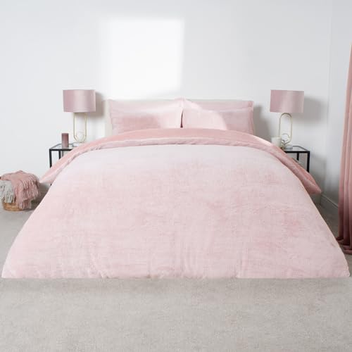 OHS Bettwäsche-Set für Doppelbett, rosa Teddy-Marl, Doppelbett-Bettbezug-Set, Bettbezug mit Kissenbezügen, luxuriös, superweich, bequem von OHS