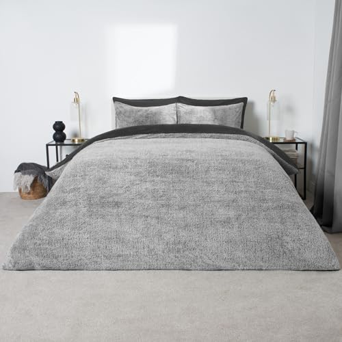 OHS Bettwäsche-Set für Super-Kingsize-Bett, anthrazit, Teddy-Marl, Bettbezug mit Kissenbezügen, Super-King-Size-Bettbezug, Schlafzimmerdekoration, luxuriöse, superweiche Bettbezüge von OHS