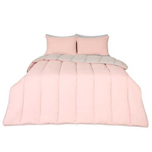 OHS Coverless Quilt Double 10.5 Tog, Reversible Duvet Double Washable Coverless Duvet Camping Summer Winter Duvet Double Soft Warm Comfy Bedding with Pillowcase, Pink/Grey von OHS