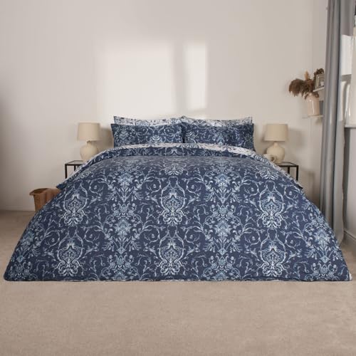 OHS Duvet Cover Sets Double Paisley, Bed Covers Double Bed Luxury Ultra Soft Comfy Easy Care Double Bedding Quilt Covers with Pillowcases, Navy Blue von OHS