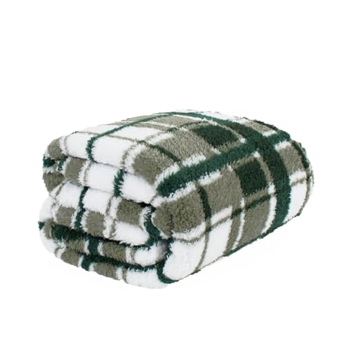 OHS Grünes Karomuster Teddy-Fleece-Sofa-Überwurf, Dicke warme Decke für den Winter, ultraweich, gemütlich, bequem, Herbstdecke, Überwurf, grüne Decke, 150 x 200 cm von OHS