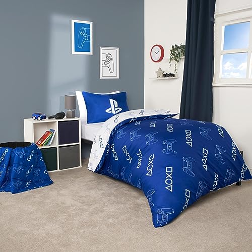 OHS Kids Double Duvet Set, Playstation Bedding Boys Duvet Cover Double Playstation Accessories Reversible Double Bed Duvet Cover Set, Playstation Gifts for Boys Blue von OHS