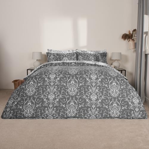 OHS King Duvet Set Paisley Pattern Bedding Quilt Cover Bed Covers Sets King Size Ultra Soft Luxury King Size Easy Care Grey Bedding Set with Pillowcases von OHS