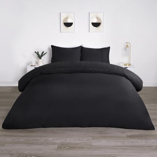 OHS Pinsonic Bettwäsche-Set für Doppelbett, geometrisch, Panel-Bettwäsche, luxuriöser Bettbezug, ultraweich, dekorativ, gesteppt, Doppelbett mit Kissenbezügen, Schwarz von OHS