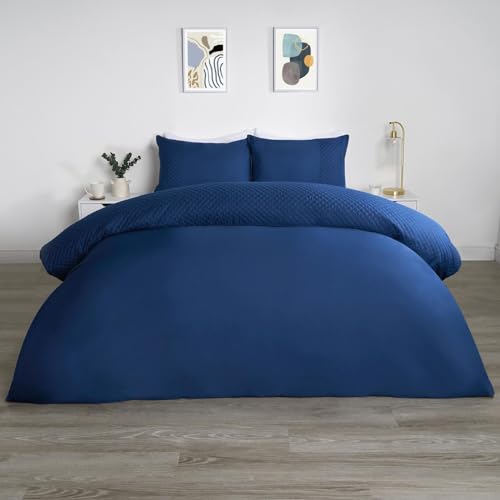 OHS Pinsonic-Bettwäsche-Set für Doppelbett, luxuriöser Bettbezug, ultraweich, dekorativ, geprägt, Doppelbettwäsche mit Kissenbezügen, Marineblau von OHS