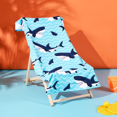 OHS Strandtücher für Kinder, Hai, blau, Mikrofaser, Kinder-Strandtücher für Jungen und Mädchen, schnell trocknendes Handtuch, Schwimmbad, Strand, Reisen, Camping, Urlaub, Essentials, 71 cm x 152 cm von OHS