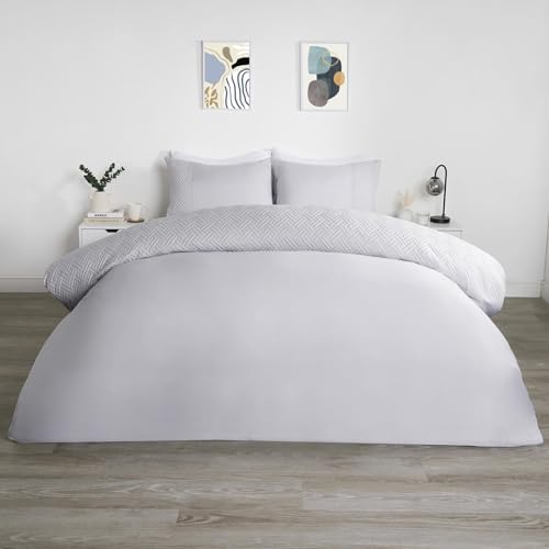 OHS Superking-Bettbezüge, geometrisches Pinsonic, ultraweich, dekorativ, gesteppt, luxuriös, Bettbezug, Bettwäsche für Super-Kingsize-Betten mit Kissenbezügen, Silber von OHS