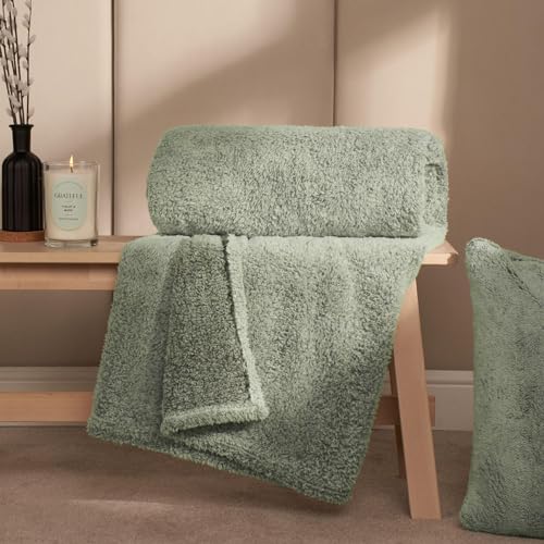 OHS Teddy Marl Green Sofaüberwurf, Decken für Betten, warm, bequem, Sofadecke für Winter, superweich, Bettüberwurf, Herbstdecke, waldgrüne Decke, 125 x 150 cm von OHS