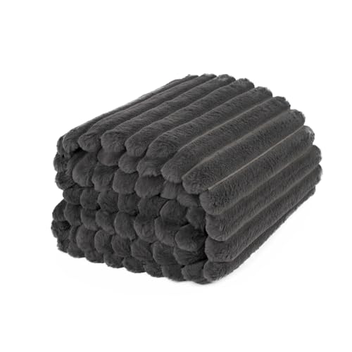 OHS Überwürfe für Sofa, Anthrazit, Kunstfell, gerippt, Dicke Decke, Überwurf für Winter, ultraweich, gemütlich, warm, Sofaüberwurf, Decke für Schlafzimmer, Wohnzimmer, 125 x 150 cm von OHS