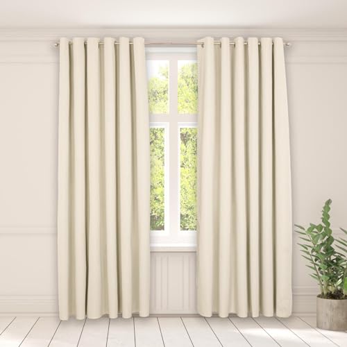 OHS Verdunkelungsvorhänge, beige, Ösen, gewebte Textur, weiche Vorhänge für Wohnzimmer, Schlafzimmer, Büro, modern, dekorativ, extra breit, für den Winter, 229 x 229 cm von OHS