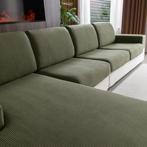 OHSIO Stretch Sofa Sitzkissenbezug - Rutschfester Sofa Überzug, Waschbarer Sofabezug, Universeller Couch Überzug, Strapazierfähig & pflegeleicht(Grün, 3X Sitzbezüge S + 1x Chaiselongue-Bezug) von OHSIO
