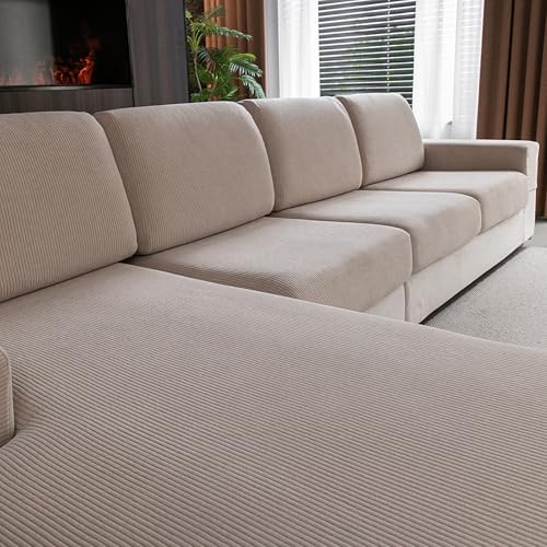OHSIO Stretch Sofa Sitzkissenbezug - Rutschfester Sofa Überzug, Waschbarer Sofabezug, Universeller Couch Überzug, Strapazierfähig & pflegeleicht(Hellbraun, 1x Chaiselongue-Bezug) von OHSIO